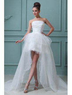 Taffeta Strapless Asymmetrical Ball Gown Wedding Dress with Embroidered
