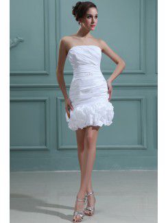 Tafetá strapless curto vestido de noiva bainha