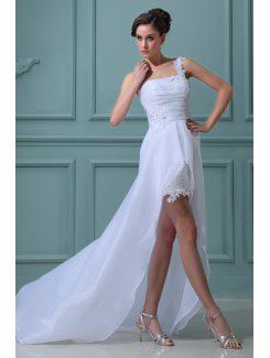Tulle and Satin One-Shoulder Asymmetrical A-line Wedding Dress