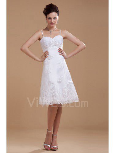 Satén y encaje correas espaguetis rodilla-longitud del vestido de una línea de novia con bordado