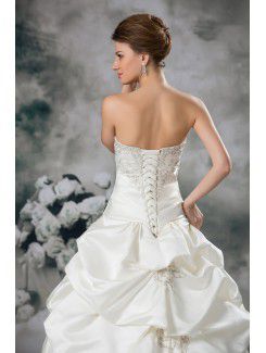 Satin Strapless Sweep Train A-line Embroidered Wedding Dress