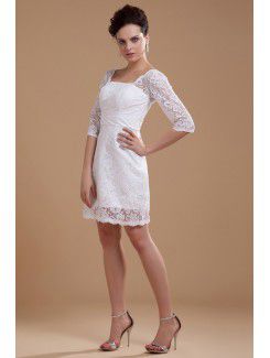 Lace Square Short A-line Wedding Dress with Half-Sleeves