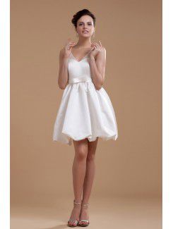 Satin V-Neckline Short A-line Wedding Dress with Beading and Sequins