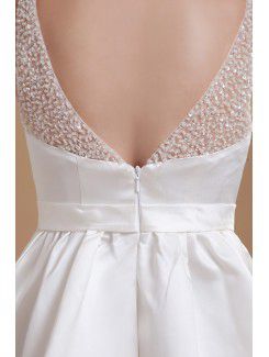 Satin V-Neckline Short A-line Wedding Dress with Beading and Sequins