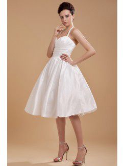 Satin and Tulle Halter Knee-length A-line Wedding Dress with Ruffle