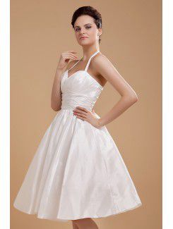 Satin and Tulle Halter Knee-length A-line Wedding Dress with Ruffle