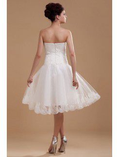 Satin and Organza Strapless Knee-length A-line Wedding Dress