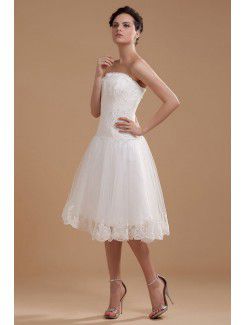 Satin and Organza Strapless Knee-length A-line Wedding Dress