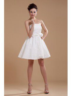 Satin Strapless Short A-line Wedding Dress with Embroidered