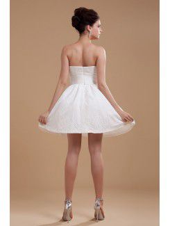 Satin Strapless Short A-line Wedding Dress with Embroidered