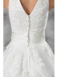 Net V-Neck Chapel Train A-line Embroidered Wedding Dress