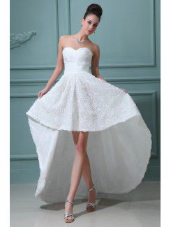 Satin Sweetheart Asymmetrical A-line Wedding Dress with Flowers