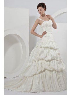 Taffeta Straps Court Train Ball Gown Wedding Dress with Embroidered