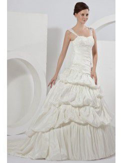 Taffeta Straps Court Train Ball Gown Wedding Dress with Embroidered