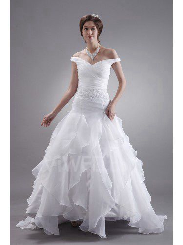 Organza off-the-hombro tobillo-longitud del vestido de una línea de boda
