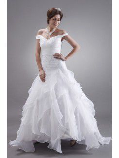 Organza Off-the-shoulder Ankle-Length A-Line Wedding Dress