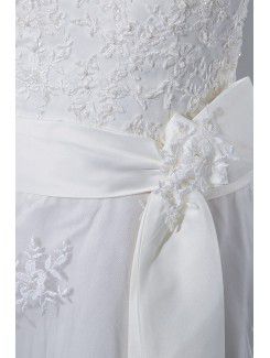 Satin and Lace V-Neckline Court Train A-Line Wedding Dress