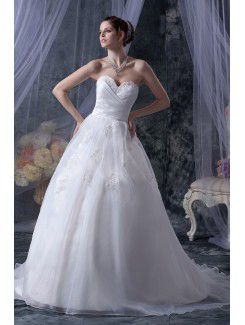 Organza Sweetheart Sweep Train Ball Gown Wedding Dress with Embroidered