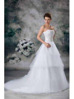 Net Scoop Sweep Train A-line Embroidered Wedding Dress