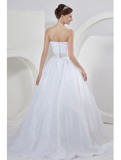 Tulle and Tulle Sweetheart Sweep Train Ball Gown Wedding Dress with Beading