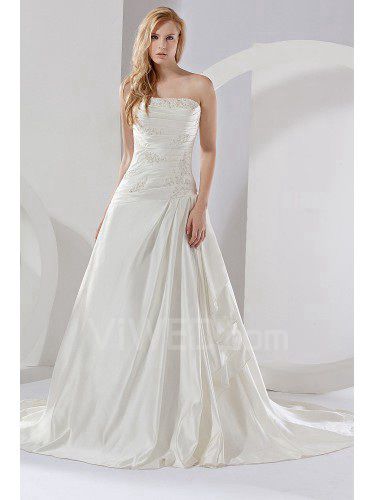 Satin Strapless Chapel Train A-line Wedding Dress