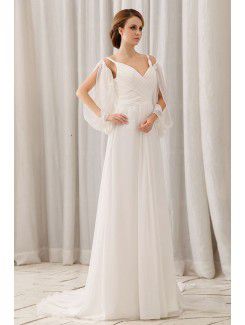 Chiffon V-Neckline Court Train Column Wedding Dress with Ruffle