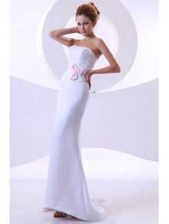 Satin Strapless Sweep Train Sheath Wedding Dress with Embroidered