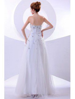 Satin and Tulle Strapless Floor Length A-line Wedding Dress