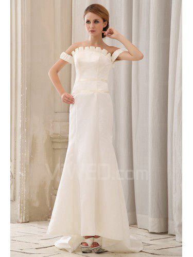 Satin hors-la-épaule cathédrale train robe de mariée fourreau avec plissé