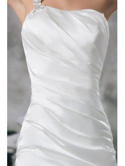 Satin One-Shoulder Chapel Train A-line Embroidered Wedding Dress