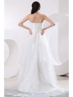 Organza Strapless Court Train A-Line Wedding Dress with Embroidered