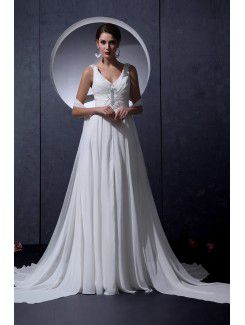 Chiffon V-Neckline Court Train A-line Wedding Dress with Sequins
