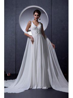 Chiffon V-Neckline Court Train A-line Wedding Dress with Sequins