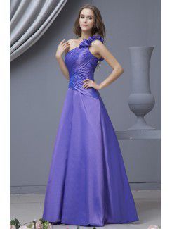Taffeta One-Shoulder Floor Length A-line Bridesmaid Dress with Ruffle