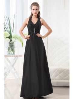 Taffeta Halter Floor Length A-line Bridesmaid Dress with Gathered Ruched