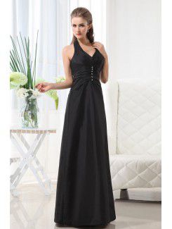Taffeta Halter Floor Length A-line Bridesmaid Dress with Gathered Ruched