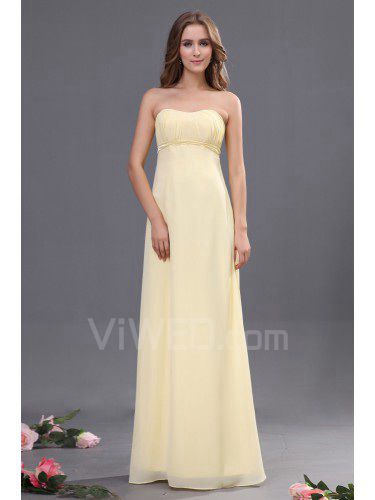 Chiffon strapless vloer lengte kolom bruidsmeisje jurk