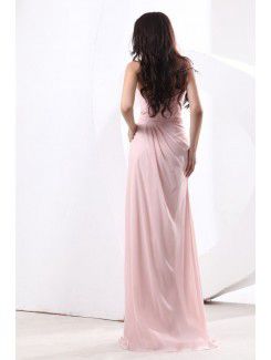 Chiffon Strapless Floor Length Column Bridesmaid Dress with Ruffle and Flowers