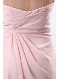 Chiffon Strapless Floor Length Column Bridesmaid Dress with Ruffle and Flowers