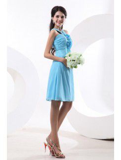 Chiffon Straps Knee-Length Column Bridesmaid Dresss