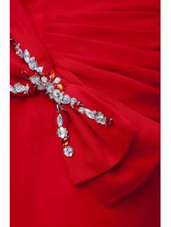 Chiffon V-Neckline Floor Length A-line Bridesmaid Dress with Bowtie