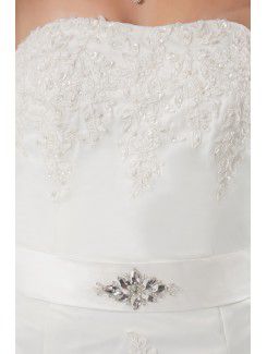 Satin and Net Strapless A-line Sweep Train Embroidered and Sash Wedding Dress