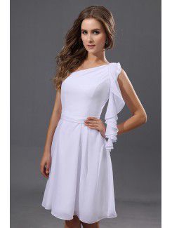 Chiffon One-Shoulder Knee-Length A-line Bridesmaid Dress with Ruffle