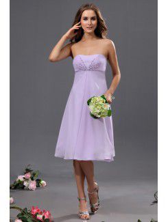 Chiffon Strapless Knee-Length Column Bridesmaid Dress with Sequins