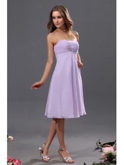 Chiffon Strapless Knee-Length Column Bridesmaid Dress with Sequins