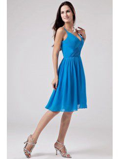 Chiffon Spaghetti Straps Knee-Length Column Bridesmaid Dress with Ruched