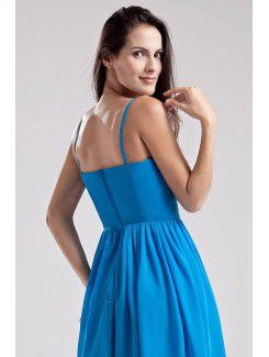 Chiffon Spaghetti Straps Knee-Length Column Bridesmaid Dress with Ruched