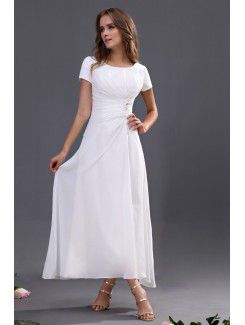 Chiffon Bateau Ankle-Length A-line Bridesmaid Dress with Short Sleeves