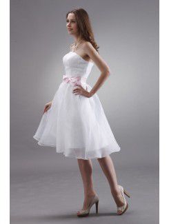 Satin Strapless Knee-Length Ball Gown Bridesmaid Dress with Bow