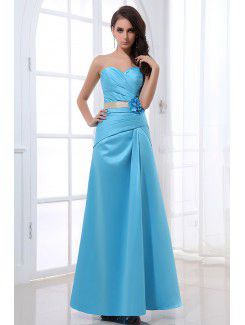 Satin Sweetheart Ankle-Length A-line Bridesmaid Dress with Flower and Sash